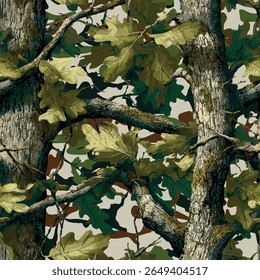 Padrão de camuflagem de caça ao vetor. Padrão de camuflagem de árvore real sem costura. Fundo de camuflagem de caça. Projeto de camo militar