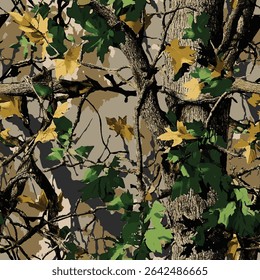  Diseño de patrón transparente de camuflaje de caza de Vector. Fondo de camuflaje. Caza de ciervos, bosque, textura de la selva. Modelo inconsútil realista del árbol. Camuflaje digital