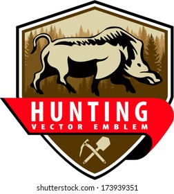 vector hunting emblem with wild boar