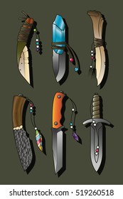 Vector Hunting Knives Set Prehistoric Collection