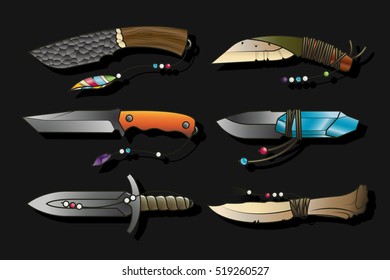 Vector Hunting Knives Set Prehistoric Collection