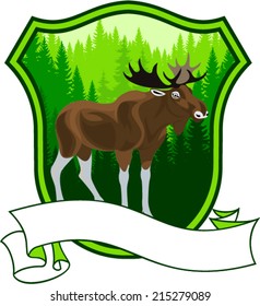 Vector hunting label emblem  moose in forest
