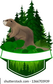 vector hunting woodland emblem with beaver