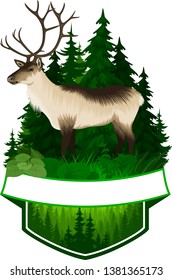 vector hunting woodland emblem with  reindeer