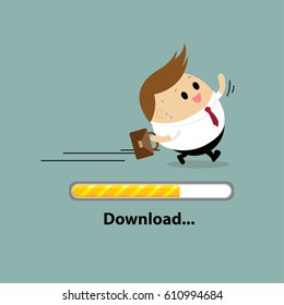 Vector of hurry businessman with downloading bar