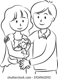vector Husband and wife carry new born baby 