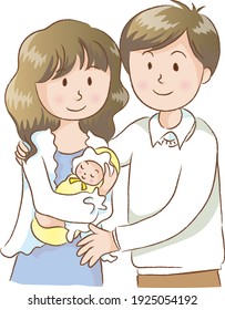 vector Husband and wife carry new born baby