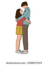 vector husband and wife hugging, on white background
