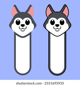 Vector Husky Bookmark Flat Design Illustration