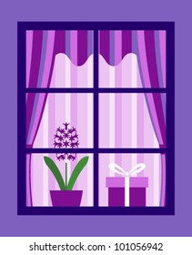 vector hyacinth and gift behind window