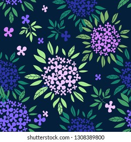 Vector Hydrangea round bouquet seamless pattern. Floral stock vector illustration