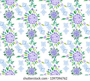 Vector Hydrangea round bouquet seamless pattern. Floral stock vector illustration