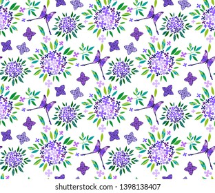 Vector Hydrangea round bouquet seamless pattern. Floral stock vector illustration