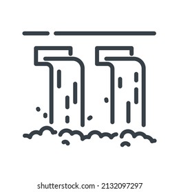 Vektorgrafik der Wasserkraftwerkslinie, einzeln auf transparentem Hintergrund. Dam- und Wasseraustrittssymbol