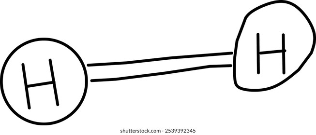 molécula de hidrogênio vetorial, símbolo H2, no estilo Doodle. moléculas de ciência química desenhadas à mão vetorial.