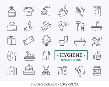 Vector hygiene thin line icons. Cleaning elements. Symbols Design for website.