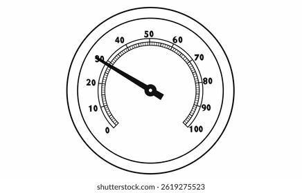 Vector of a hygrometer gauge showing humidity levels. Perfect for weather, climate control, laboratory, and environmental monitoring illustrations.Humidity Measurement Instrument Icon.