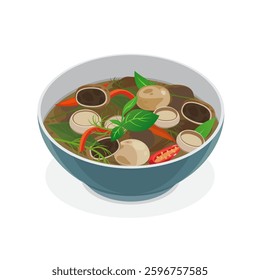 Vector hygroscopic earthstar mushroom soup in a bolw or puff mushroom soup