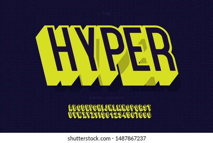 Vector Hyper Font 3d Bold Slanted Style For Decoration, Banner, Infographics, Motion Graphic, Party Poster, Book, Music, Game, T Shirt, Flyer, Printing, Industrial. Trendy Alphabet. 10 Eps