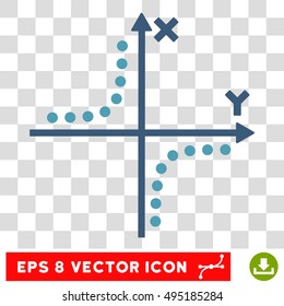 Vector Hyperbola Plot EPS vector pictograph. Illustration style is flat iconic bicolor cyan and blue symbol on a transparent background.