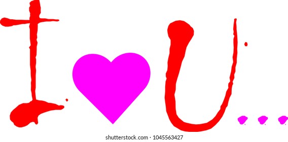 Vector "I love you" inscription painted with watercolors. Hearts isolated on white background. Valentine's day greeting card