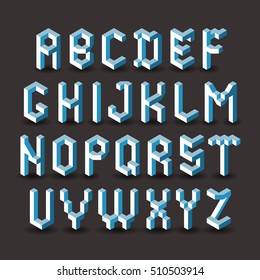 Vector ice alphabet. Blue Crystal abc. Isometric letters. Winter characters.
