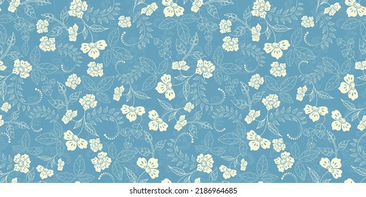 Vector ice blue white artistic floral texture garden seamless pattern background. Great for fashion allover print, fabric, textile, wallpapers, packaging projects and more