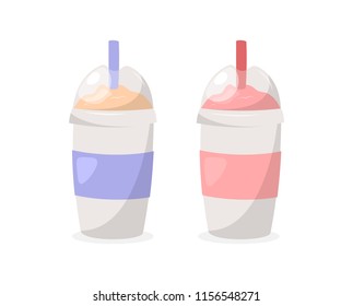 Vector ice coffee frappe or milkshake isolated on white background. Flat icons