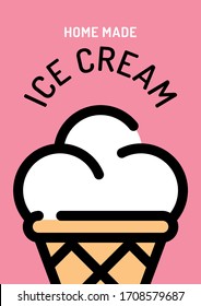 Vector ice cream background poster. Street fast food Line icon illustration. Sweet dessert in waffle cone banner concept. Food flyer design for cafe, cafeteria, restaurant, stall, market, party