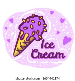Vector Ice Cream Ball in the Waffle Cone Logo Badges and Labels. Colorful Outline Ice Cream for Banner, Poster, Sticker, etc.
