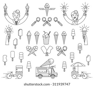 Vector ice cream bundle with signs and icons for any use