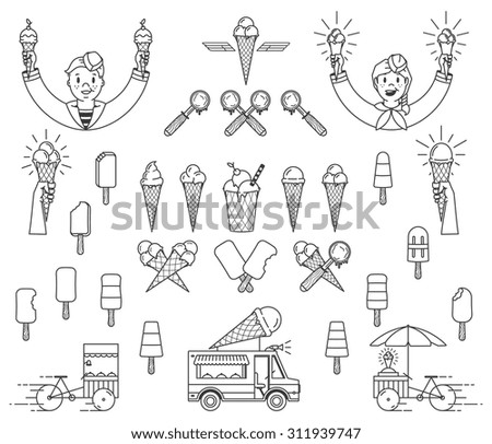 Vector ice cream bundle with signs and icons for any use