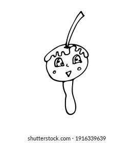 Vector Ice cream candy with cherry, face, smile, eyes and smudges isolated on the white background for menu cafe, bar, children food, restaurant