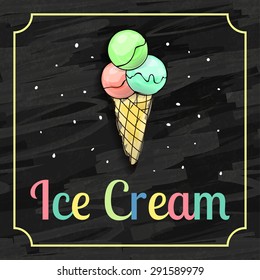 Vector Ice Cream card on a chalk blackboard background