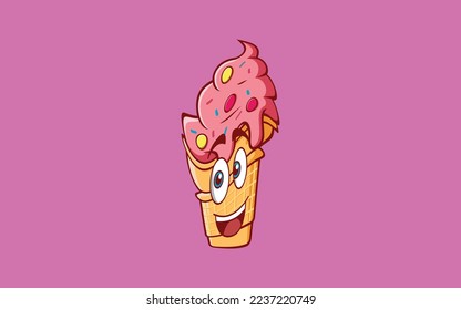 Vector ice cream cartoon character on pink background svg