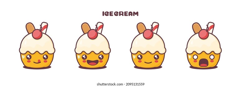 vector ice cream cartoon mascot, with different facial expressions. suitable for icons, logos, prints, stickers, etc.