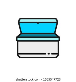 Vector Ice Cream Chest Freezer Flat Color Line Icon.