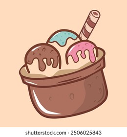 Vector helado pastel de chocolate con nata