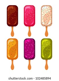 Vector ice cream collection on wooden stick
