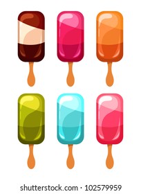 Vector ice cream collection on wooden stick