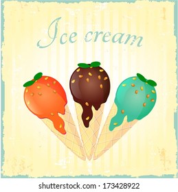 Vector ice cream collection on grunge background 