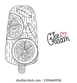 Vector Ice cream for coloring book for adult and kids. Black line Ice cream coloring page.