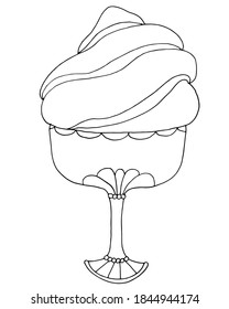 Vektoreis-Creme für das Farbbuch für Erwachsene und Kinder. Schwarze Eiscreme-Färbeseite.
