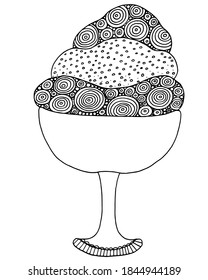 Vector Ice cream for coloring book for adult and kids. Black line Ice cream coloring page.