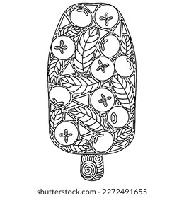 Vector Ice cream for coloring book for adult and kids. Black line Ice cream coloring page.