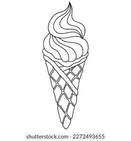 Vector Ice cream for coloring book for adult and kids. Black line Ice cream coloring page.