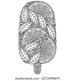 Vector Ice cream for coloring book for adult and kids. Black line Ice cream coloring page.