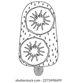 Vector Ice cream for coloring book for adult and kids. Black line Ice cream coloring page.