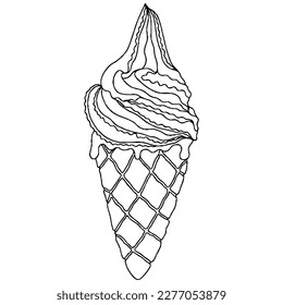 Vektoreis-Creme für das Farbbuch für Erwachsene und Kinder. Schwarze Eiscreme-Färbeseite.