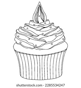 Vector Ice cream for coloring book for adult and kids. Black line Ice cream coloring page.